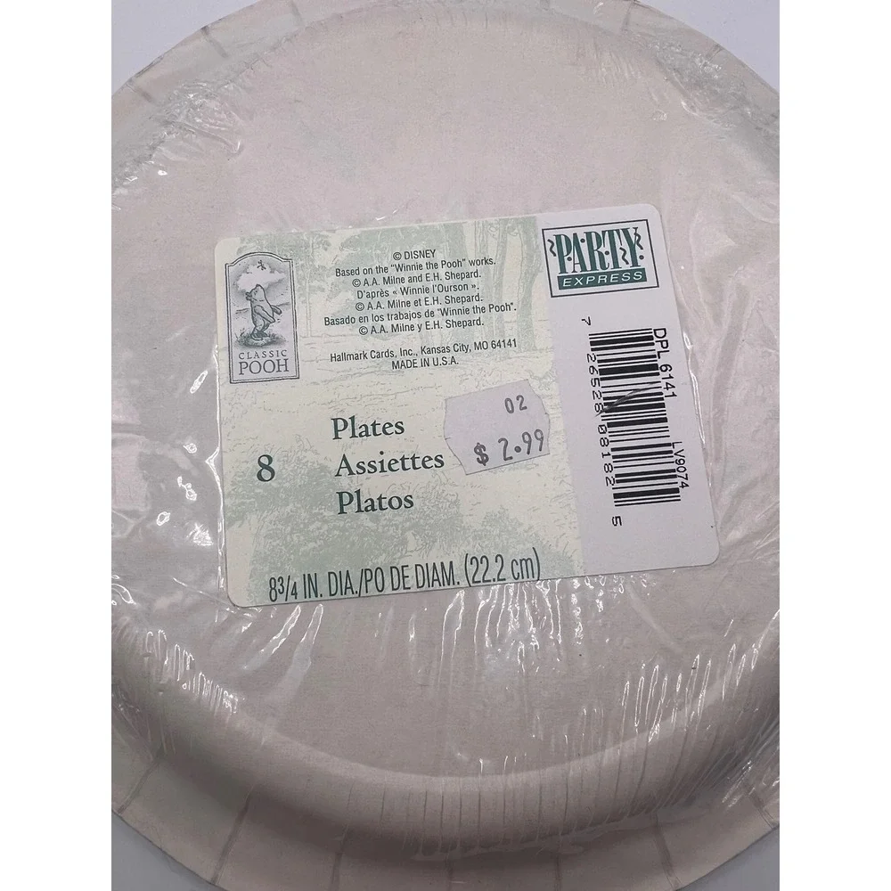 Vintage Hallmark Classic Winnie‎ The Pooh Garden Shower Party Plates SEALED